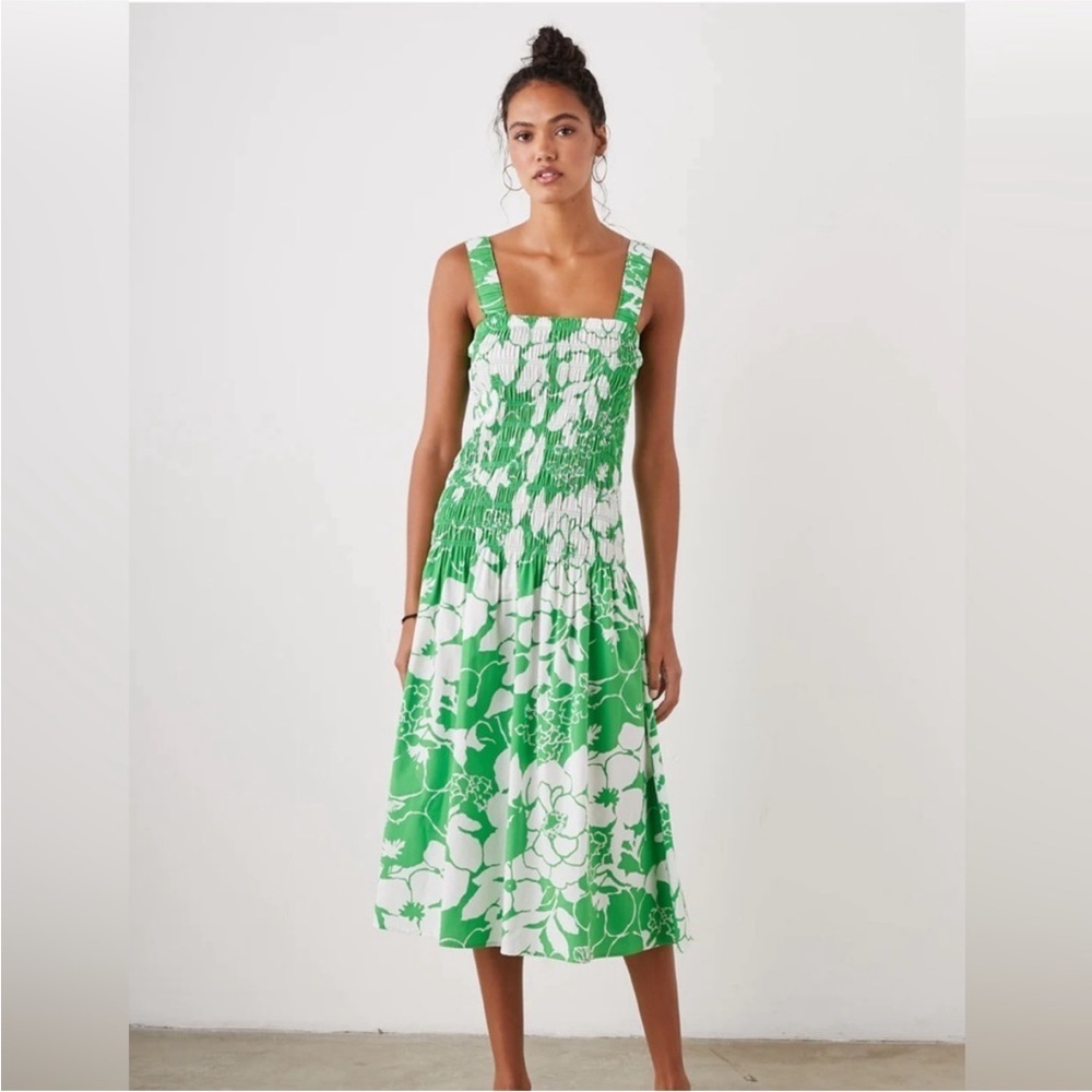 Rails Seville Midi Cotton Poplin Smocked Dress in Green Lotus Size M NWT